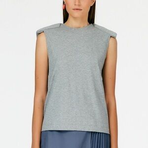Tibi- Grey Sleeveless Cotton Epaulette Shoulder Pad Tank Top